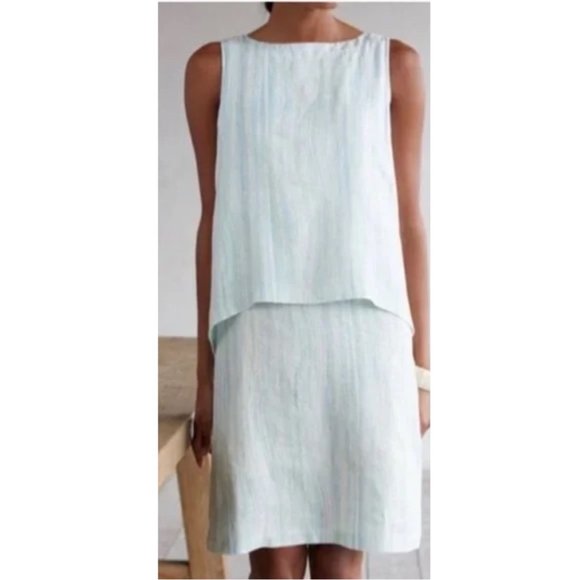 J. Jill Pure Jill 100% Linen Layered Dress Green/ Blue Knee Length Lagenlook NWT - Picture 10 of 11